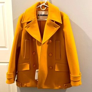 Jil Sander double breasted pea coat ochre